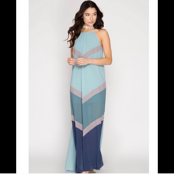 Blue color block maxi - Picture 1 of 3